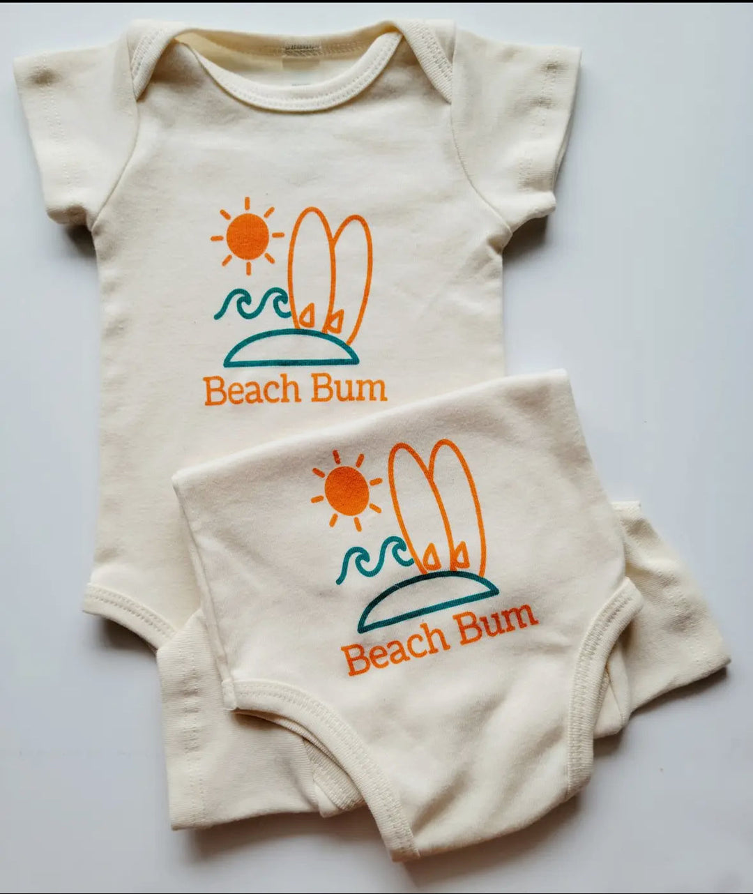 Baby Organic tan beach bum onesie