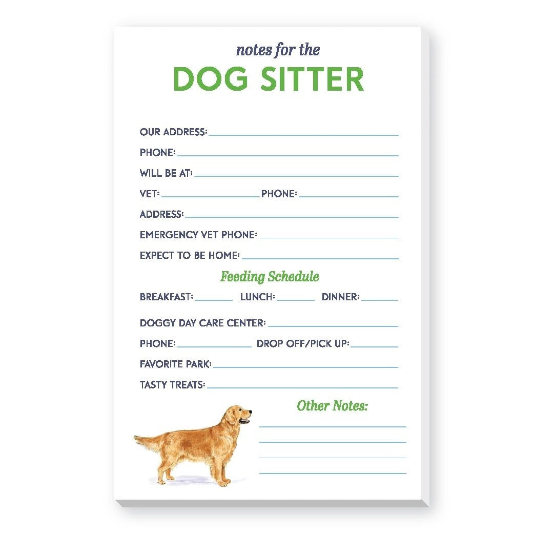 notes for the dog sitter green and white notepad