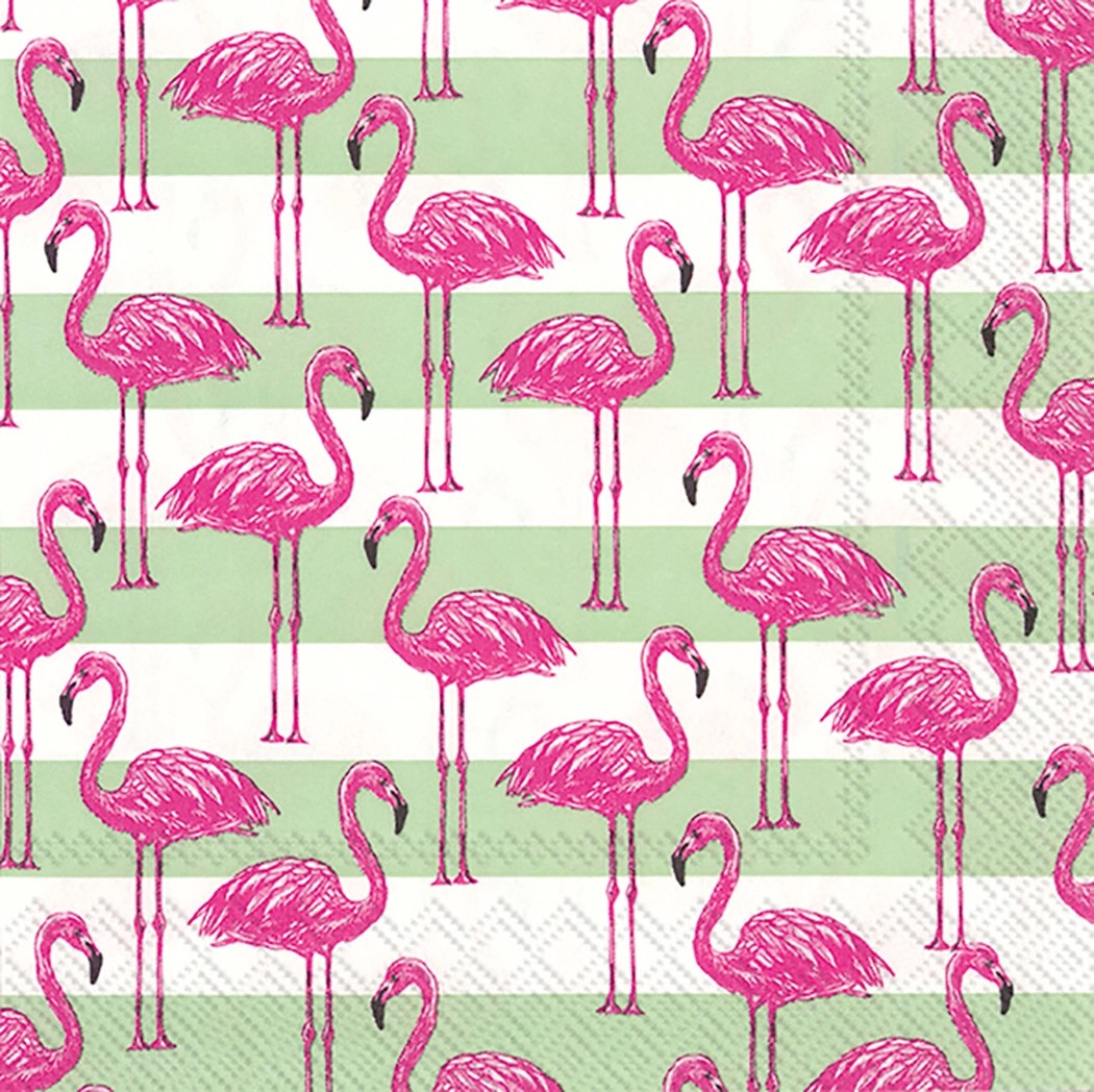 Pink flamingo green and white stripe napkins