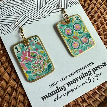 Mahjong Inspired Earrings- Peacock/Cyclinder