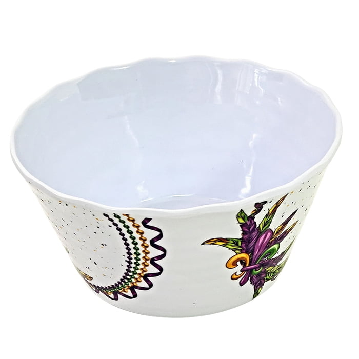 Beads and Feathers Round Melamine Bowl, 6 Inch, White