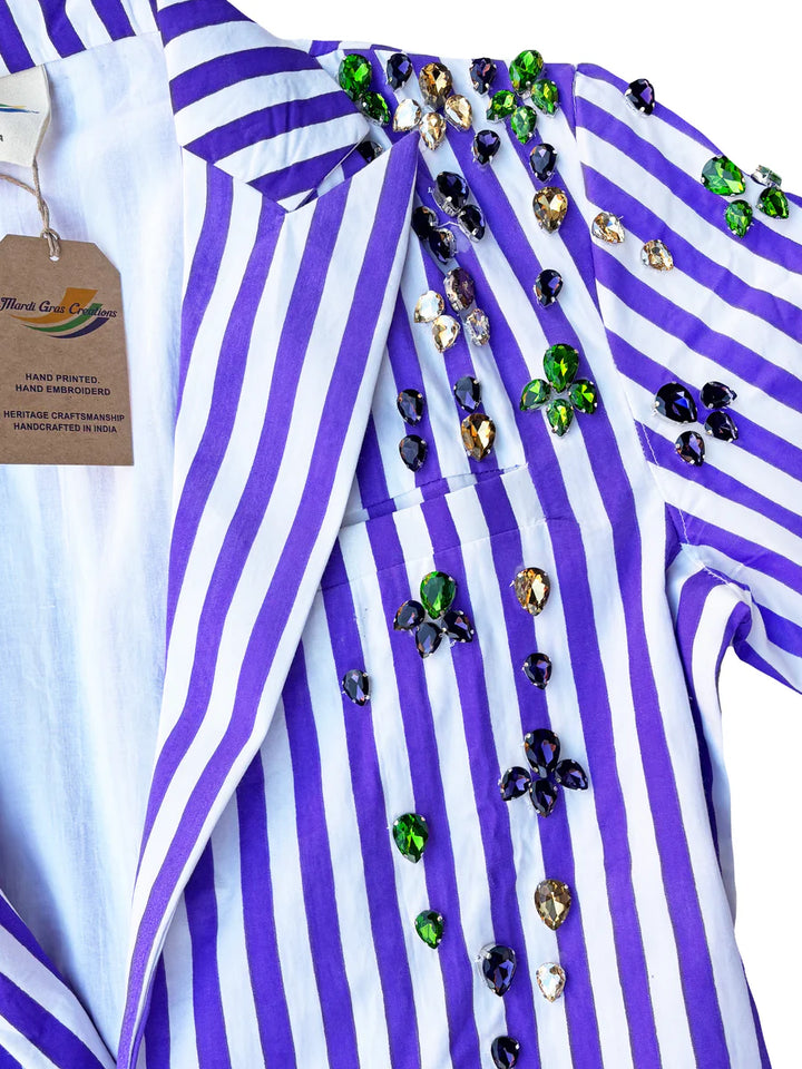 Mardi Gras Purple Stripe Blazer With Jewels