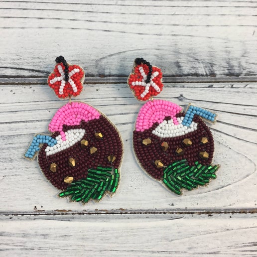 Coconut drink beaded earrings