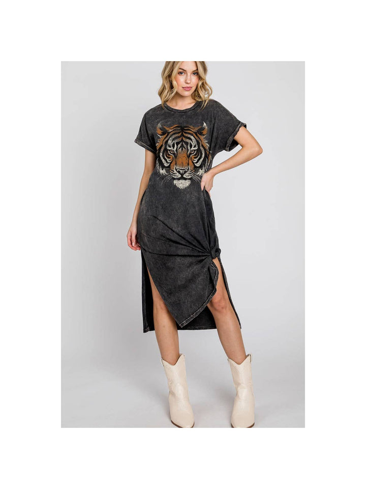 Tiger Big Head Graphic Mineral Dress