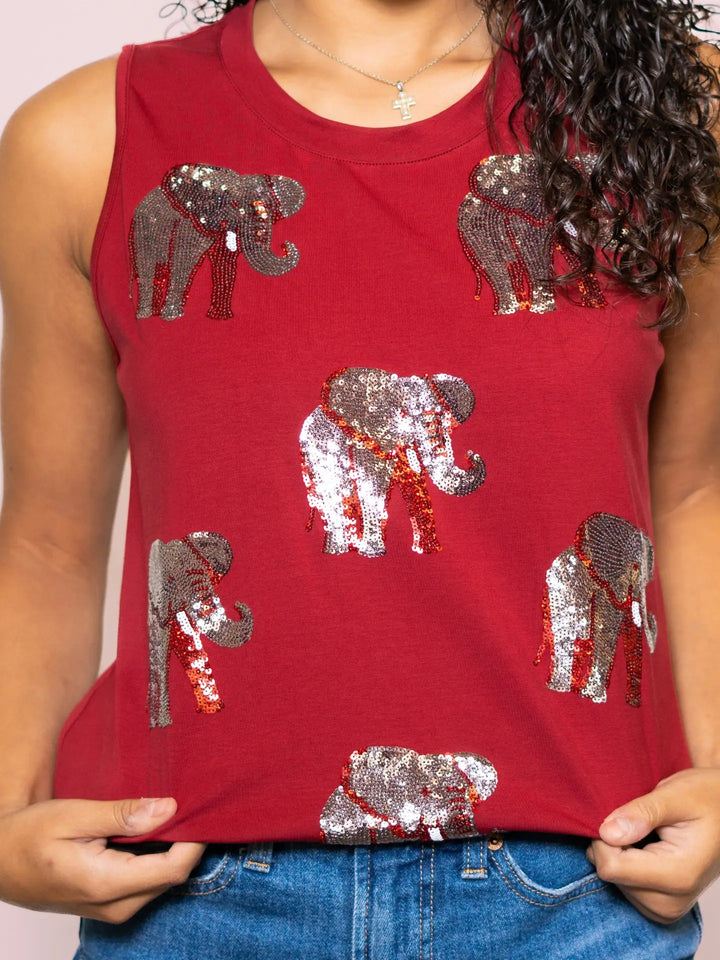 Scattered Sequin Elephant Tusks Crimson Tank