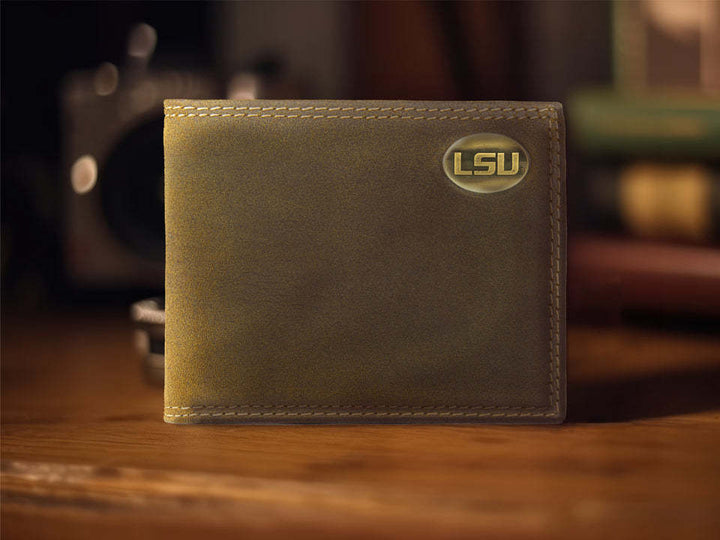 LSU Brown Leather Bi-Fold Wallet