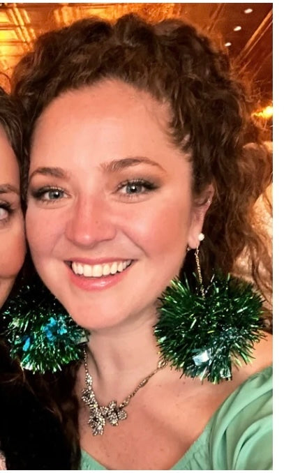 Pom Pom Tinsel Earrings (Blue &amp; Green)