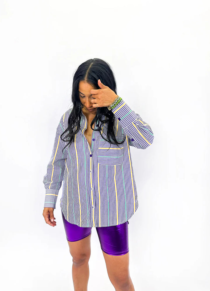 Mardi Gras Pinstripe Button Up Shirt (unisex)