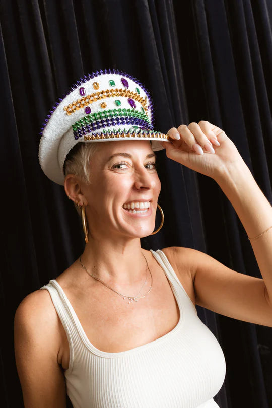 Mardi Gras White Sequin Conductor Hat