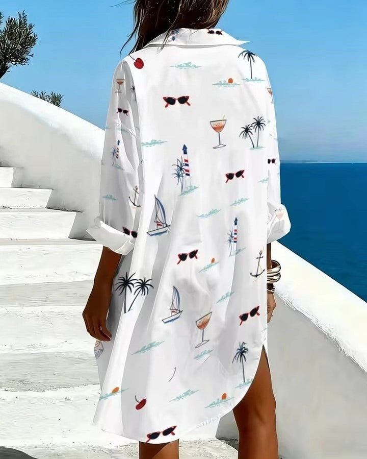 Coastal Lighthouse &amp; Palm Shirt Dress