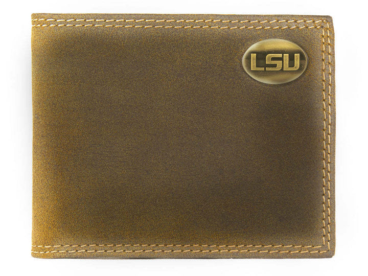 LSU Brown Leather Bi-Fold Wallet