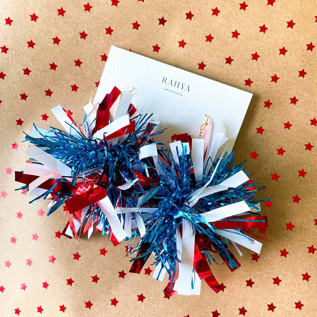 Red,White and Blue Pom Pom Earrings