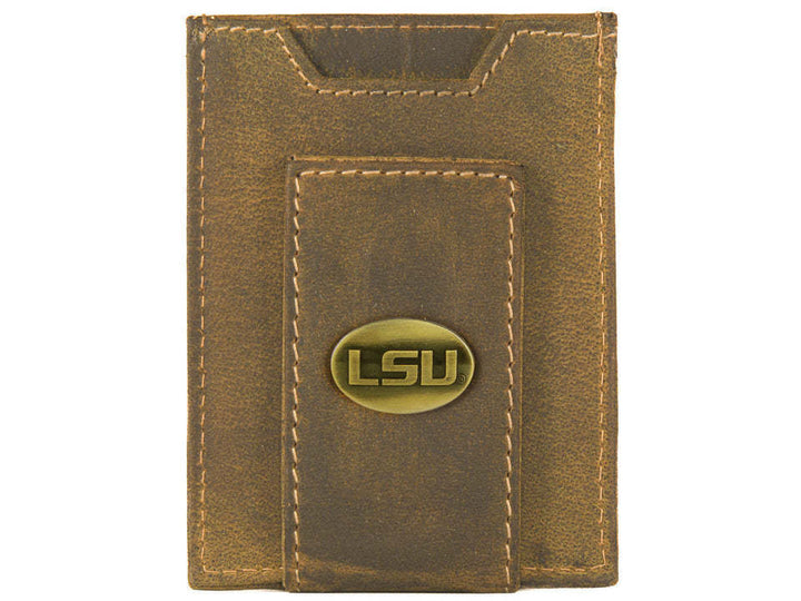 LSU Brown Leather Pocket Wallet