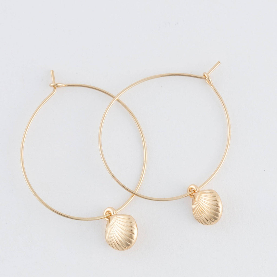 Dainty Seashell Charm Hoop Earrings