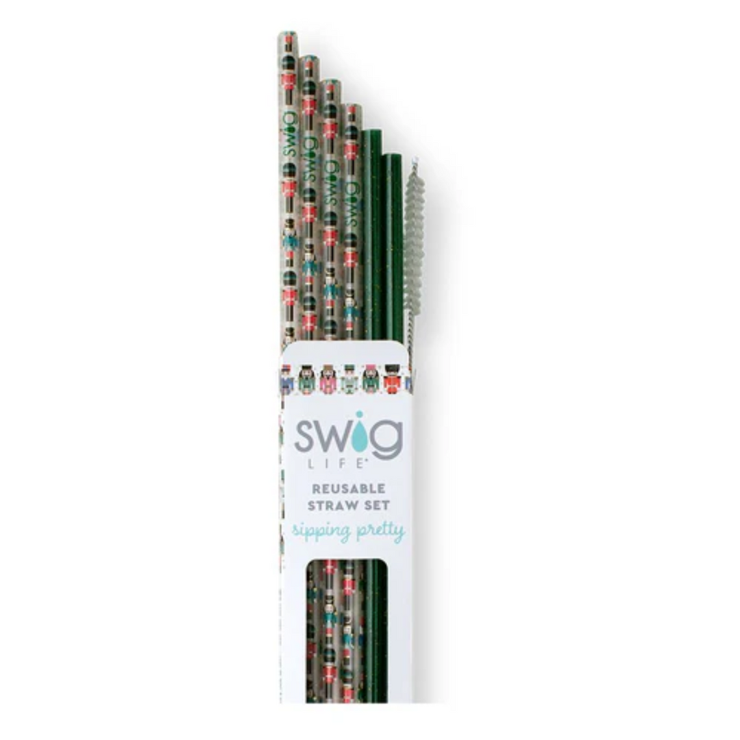 Swig Classic Nutcracker/Green Glitter Reusable Straw Set