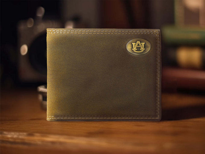 Auburn Brown Leather Bi-Fold Wallet