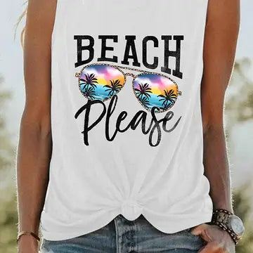 Beach Please Printed Tank Top