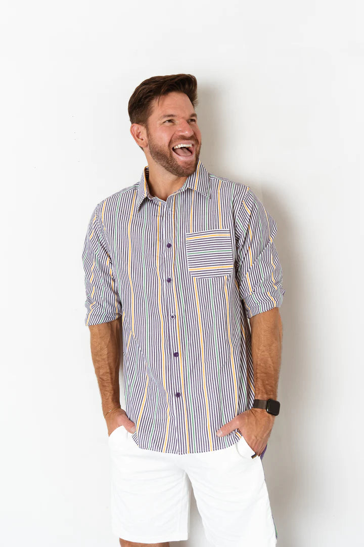 Mardi Gras Pinstripe Button Up Shirt (unisex)