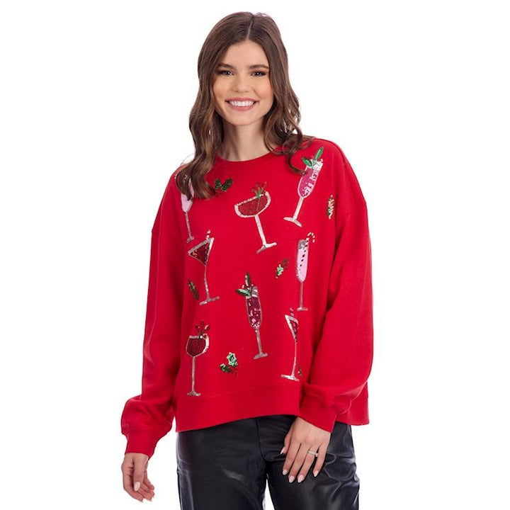 Holiday Cocktails Red Sequin Sweater
