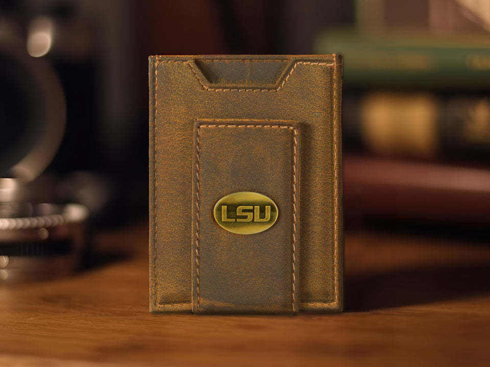 LSU Brown Leather Pocket Wallet