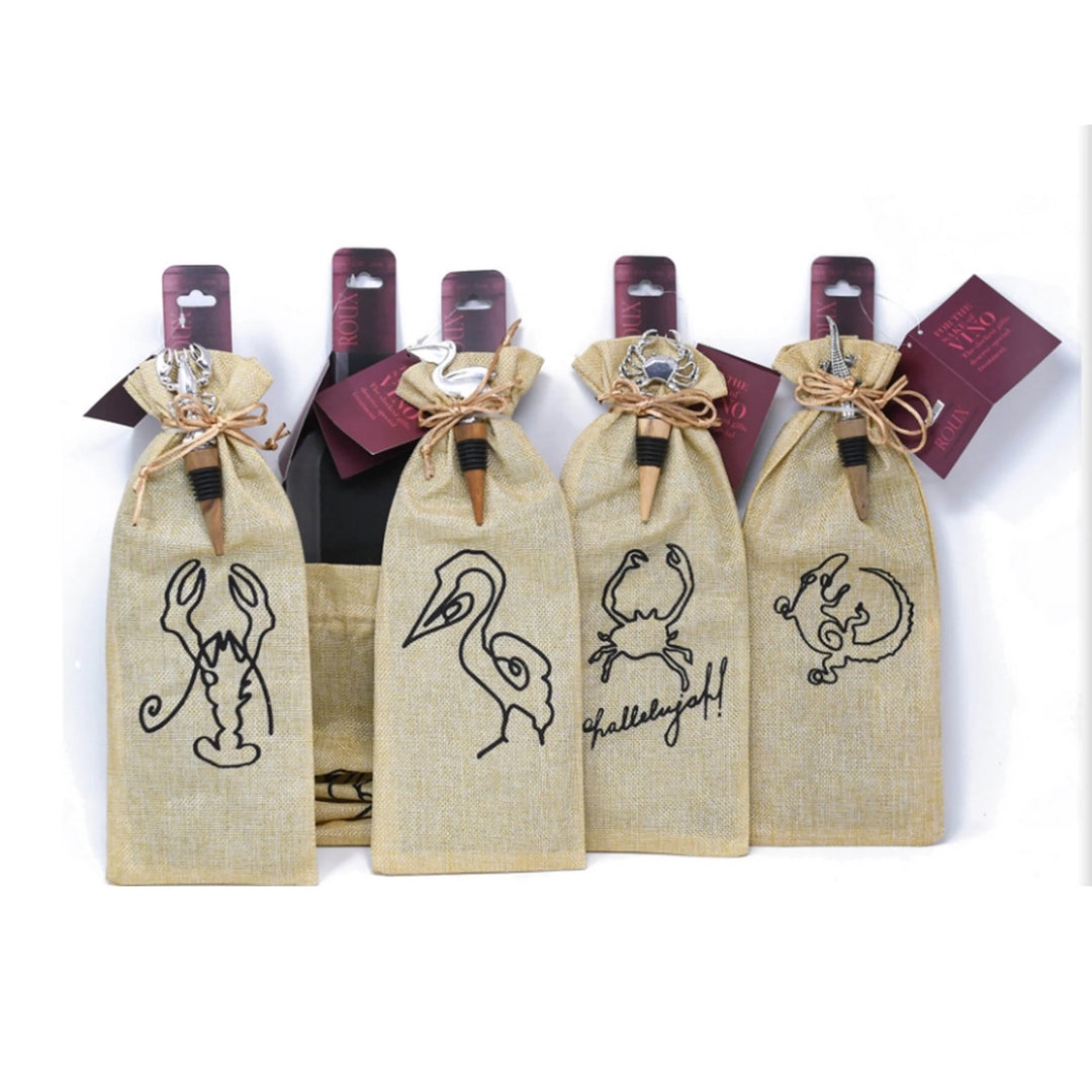 Burlap Pelican Wine Bags w/ Stopper