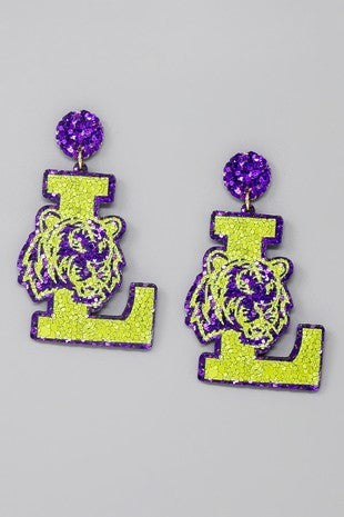 LSU Glitter "L" w/ Tiger Earrings