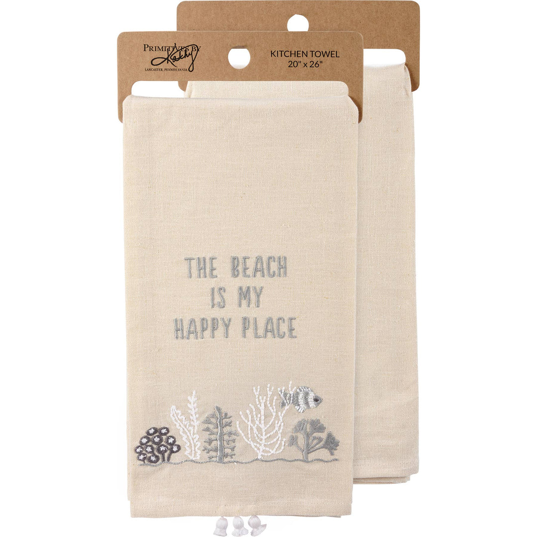 Beach Is My Happy Place Embroidered Kitchen Towel