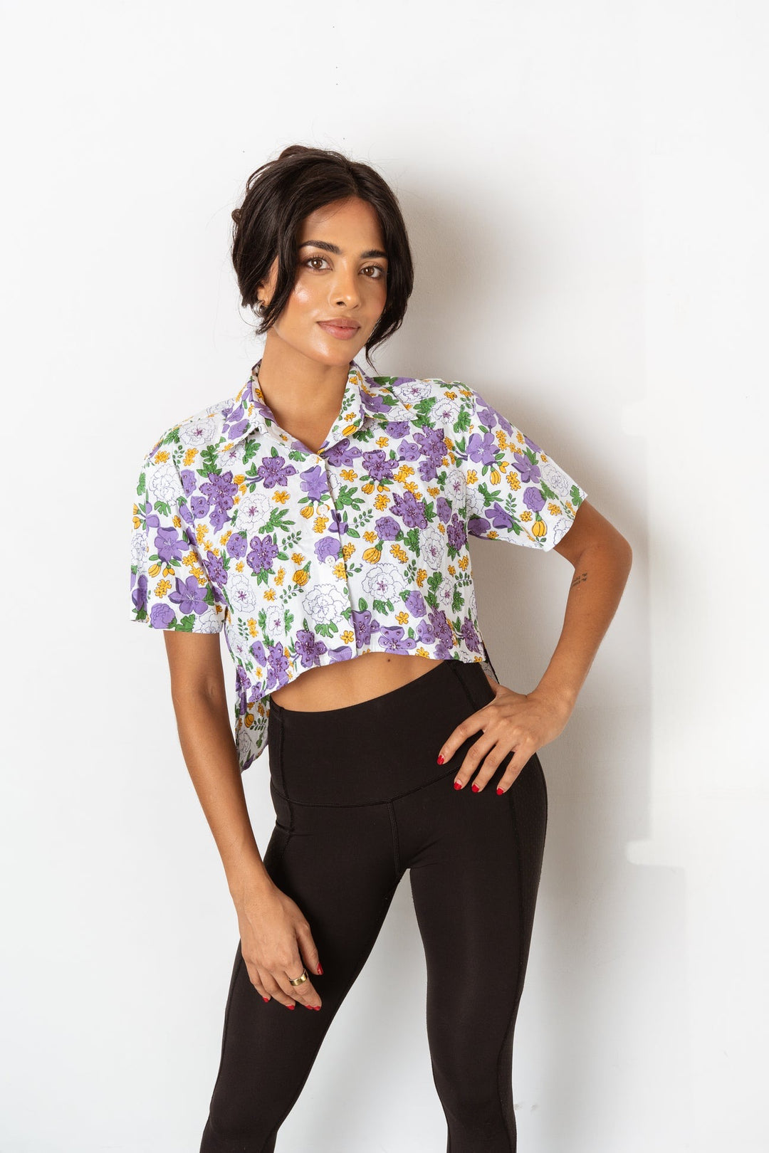 Mardi Gras Crop Floral Print Shirt