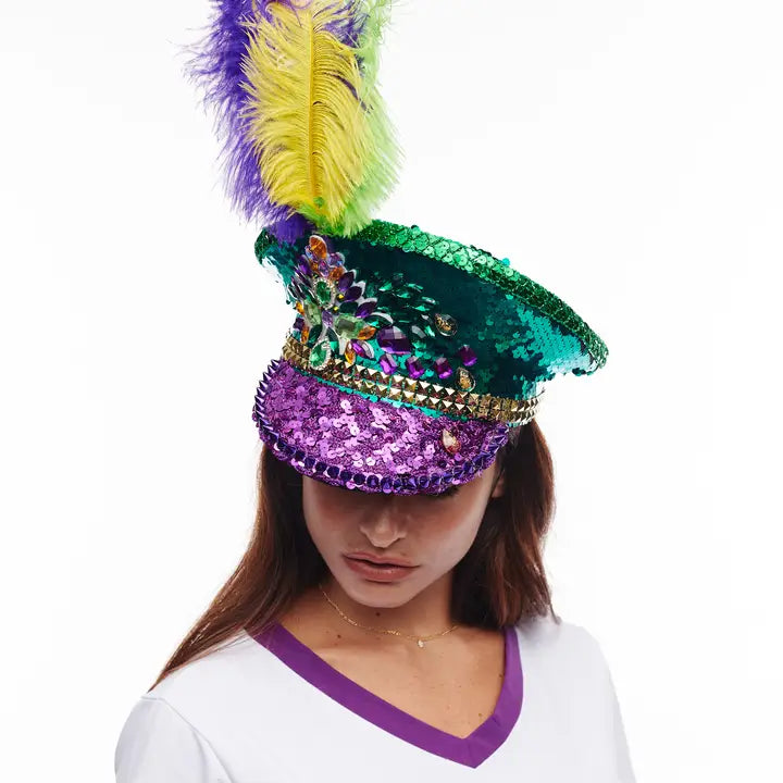 Mardi Gras Rhinestone And Sequin Captain Hat