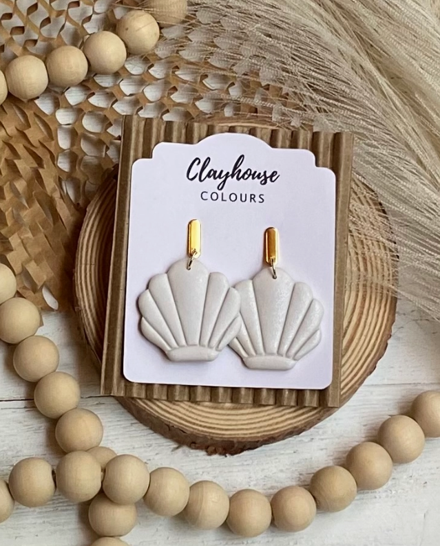 Beach Clay Pearl  Shell Earrings