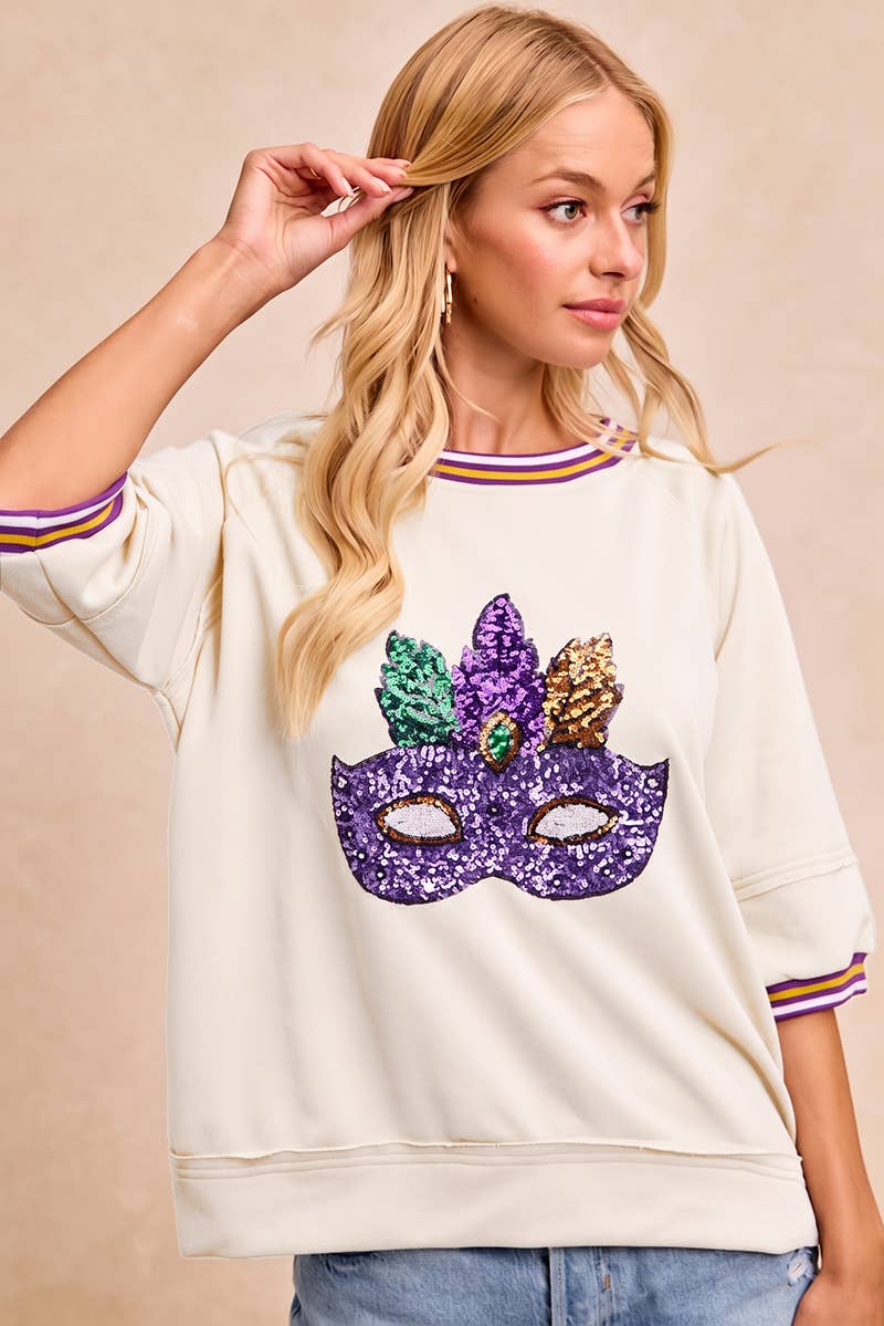 Mardi Gras Sequin Mask Top