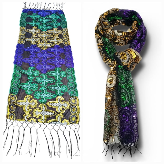 Mardi Gras Sequin Scarf / Table Runner, Purple, Green, Gold