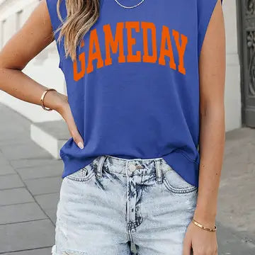 GAMEDAY Blue Mock Neck Sleeveless Top