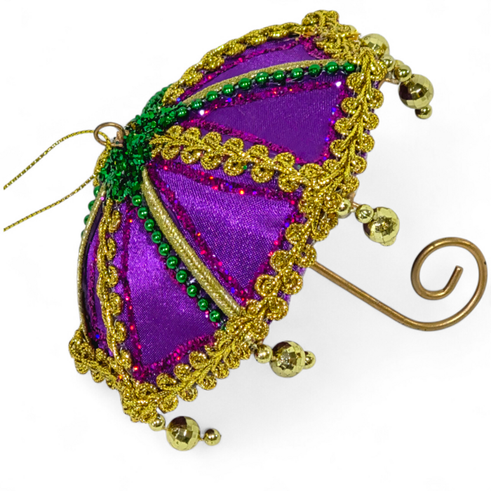 Purple Umbrella Ornament, 4 Inch, Purple and Gold