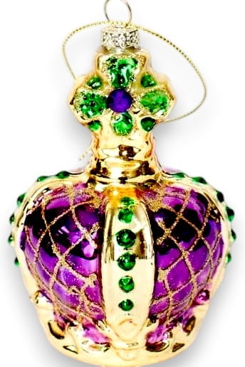 Glass Crown Ornament, 2.75 Inch, Purple and Gold
