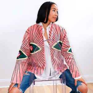 Oracle Short Velvet Reversible Suzani Jacket, Pink
