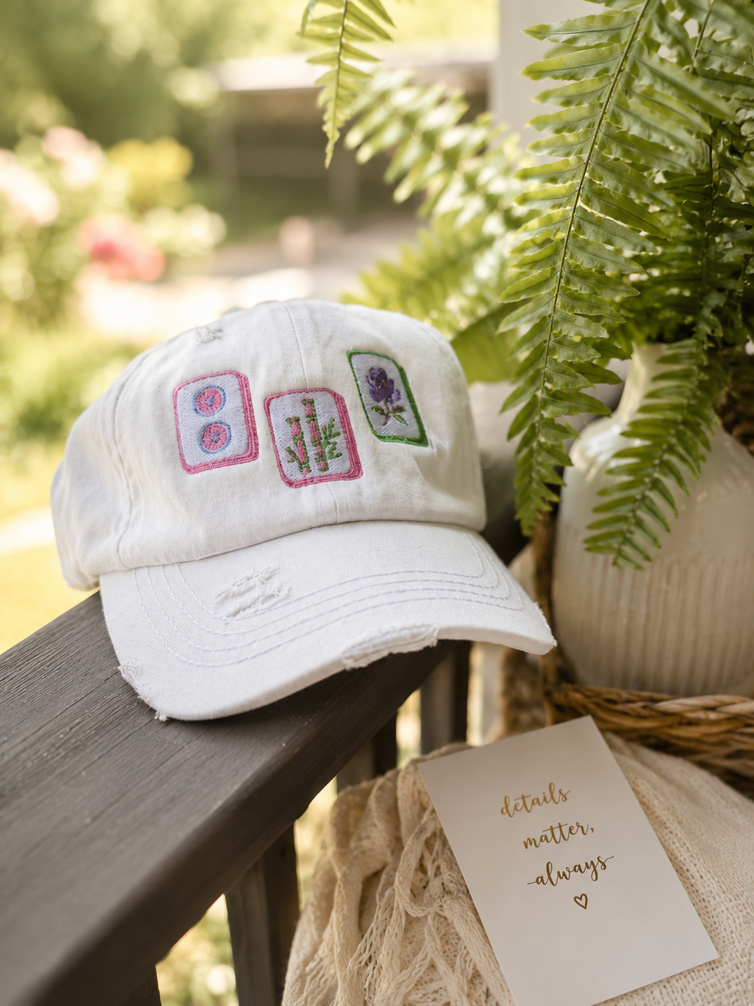 Mahjong Embroidered Ponytail Cap
