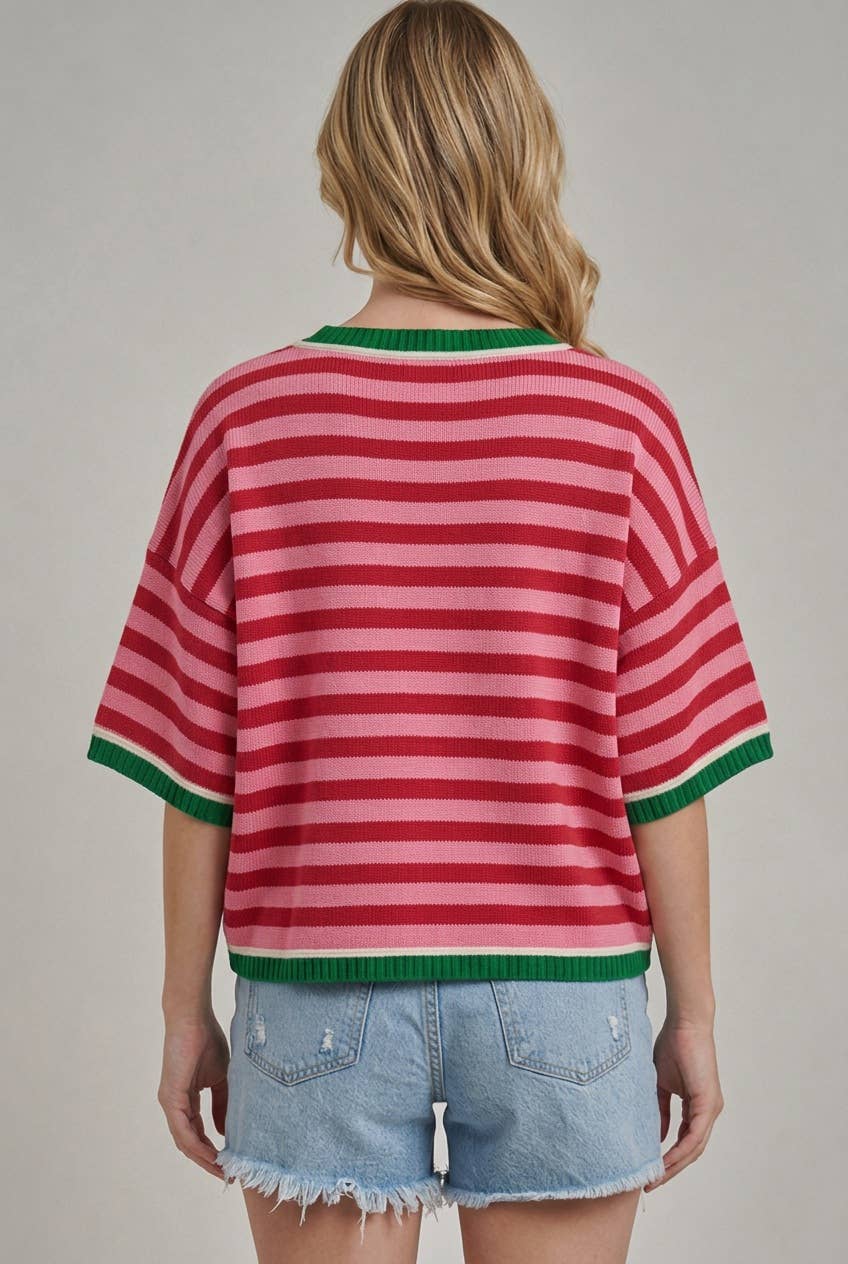 Christmas Stripe Drop Shoulder Cardigan Sweater