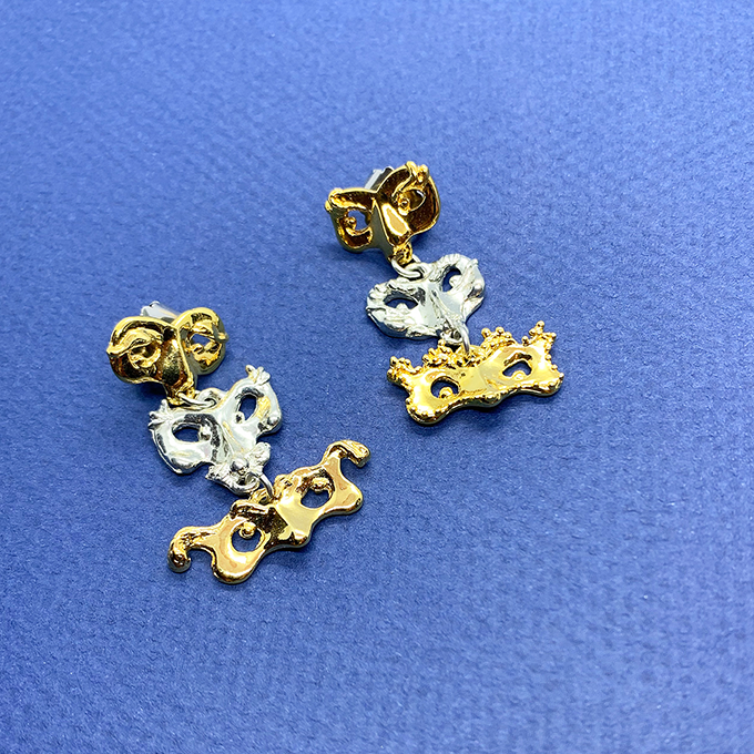 Mask Trio Two Toned Post Earrings