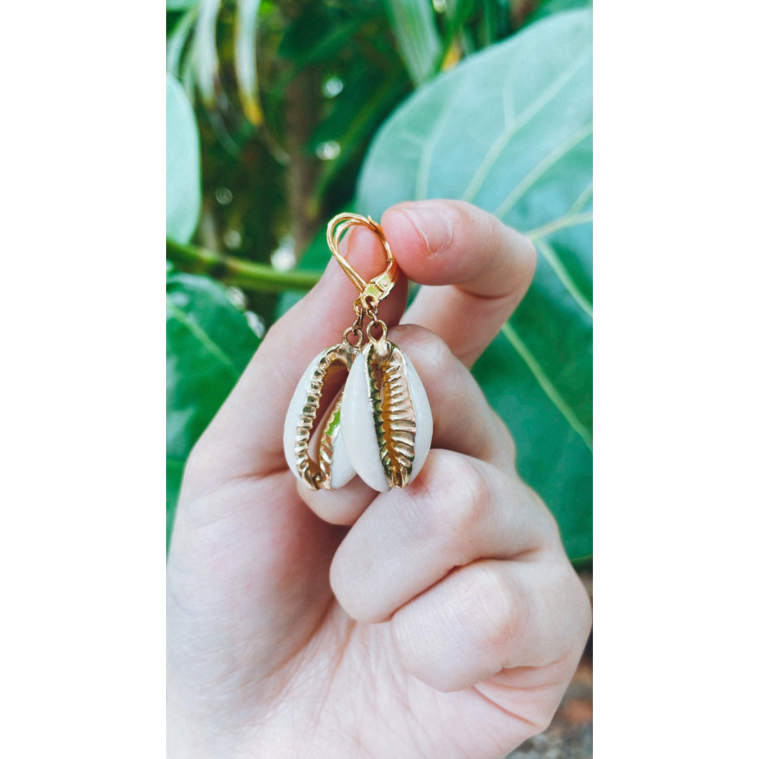 Golden Cowrie Huggie Earrings