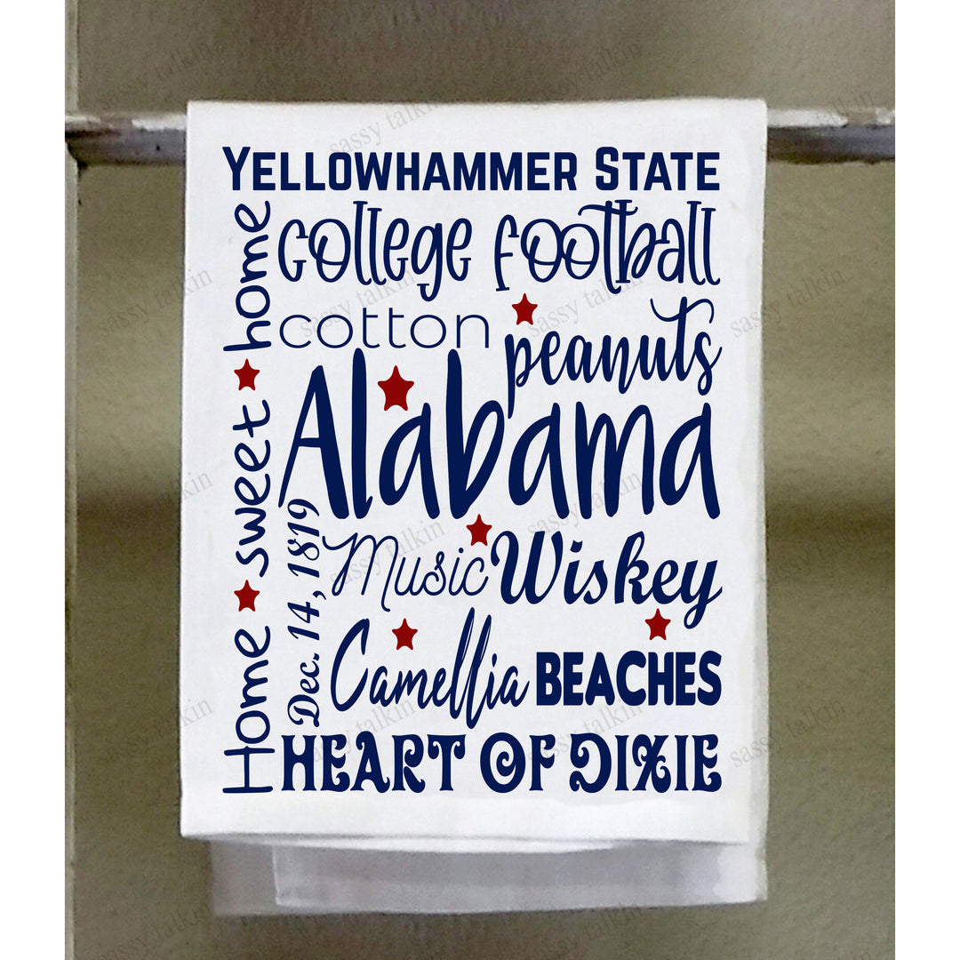 Alabama State Kitchen Towel Red, White and Blue