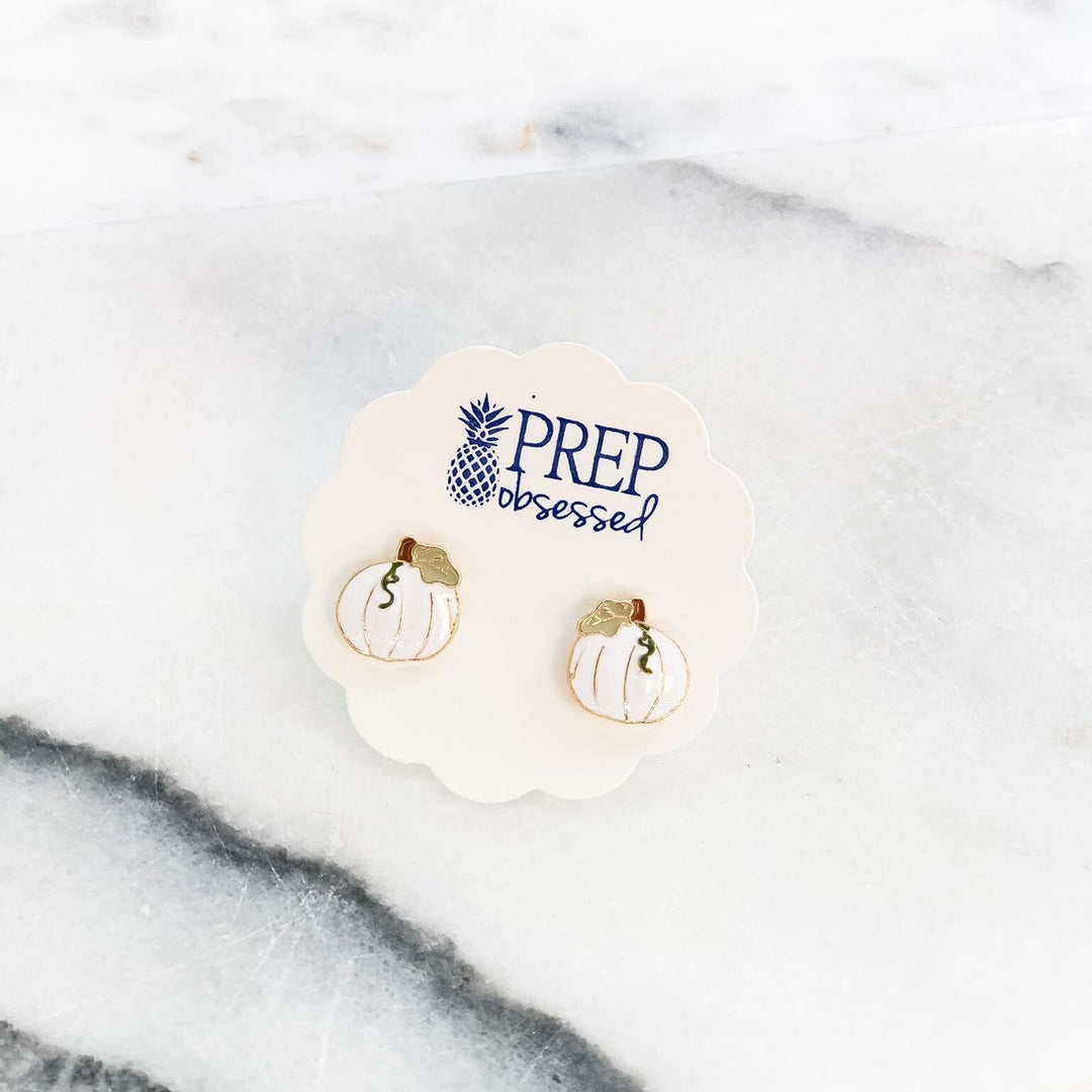 White Harvest Pumpkin Stud Earrings