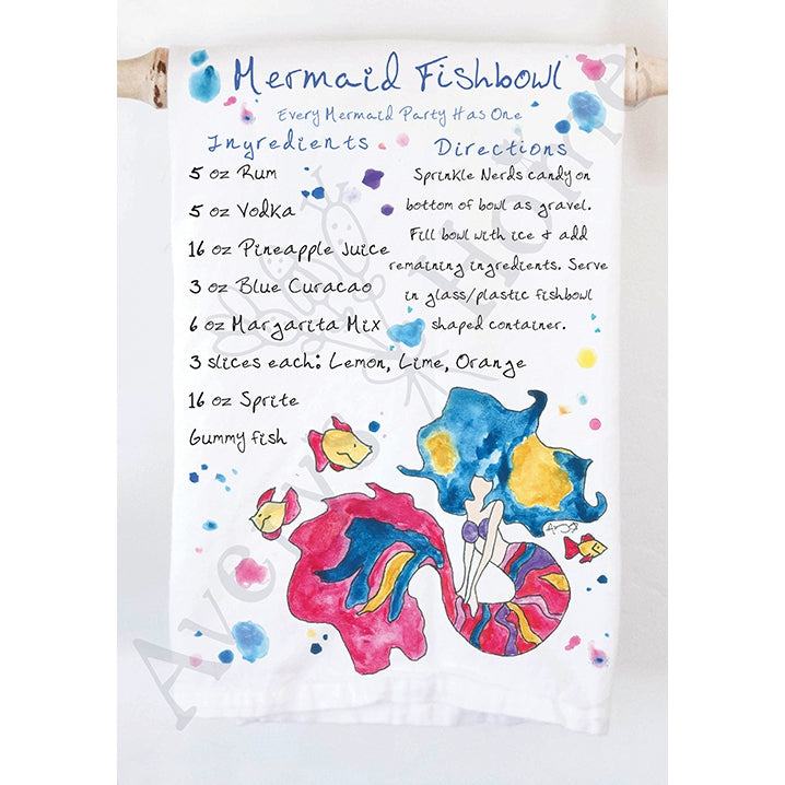 Mermaid Fishbowl Recipe Kitchen Towel