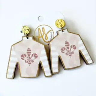 Horse Jockey Silk Kentucky Derby Dangle Earrings Cream