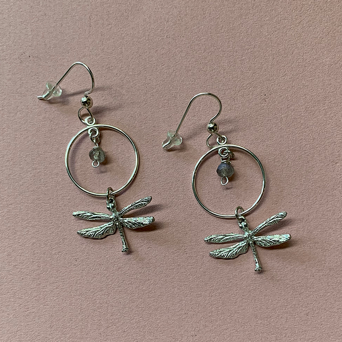 Dragonfly Earrings with Labradorite Hoop copyright by Maurice Milleur