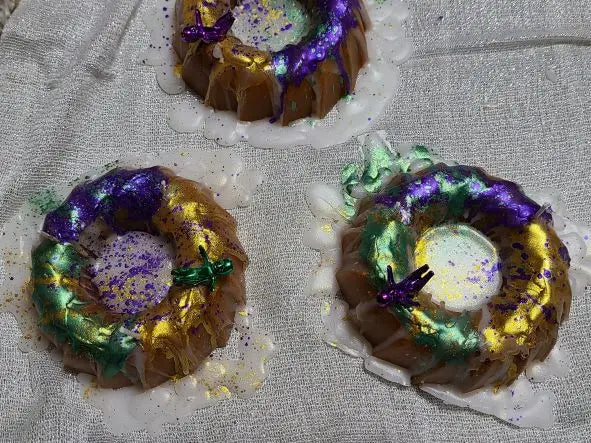 Mardi Gras King Cake Candle with Beads - Large