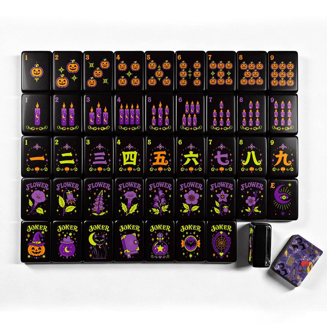 Sistas in Purple with Pumpkin Hex Halloween Mahjong Tiles