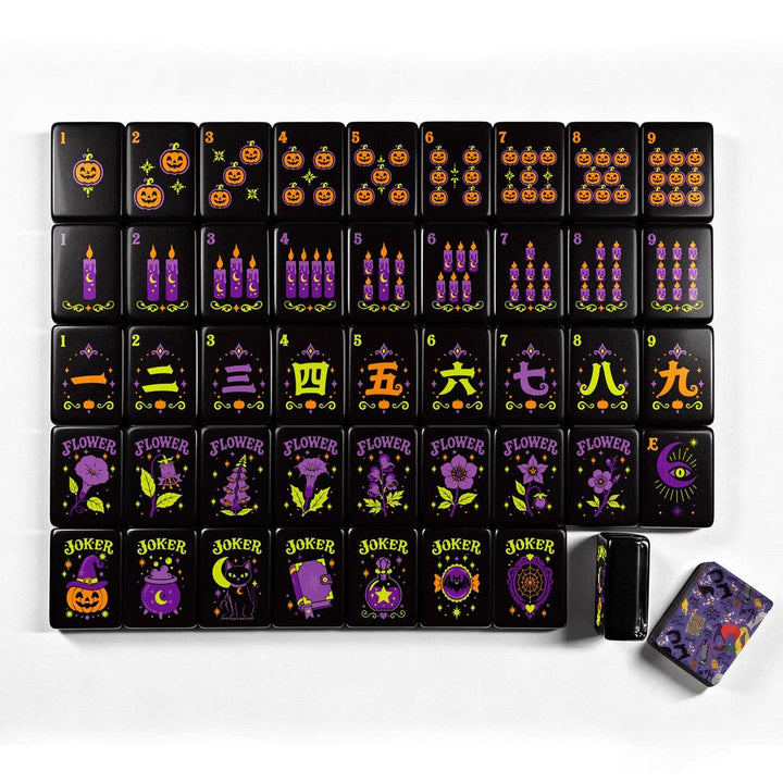 Sistas in Purple with Pumpkin Hex Halloween Mahjong Tiles