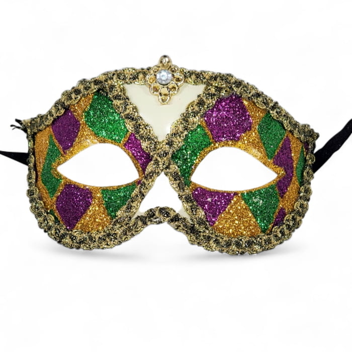 Harlequin Mardi Gras Mask, Purple Green Gold