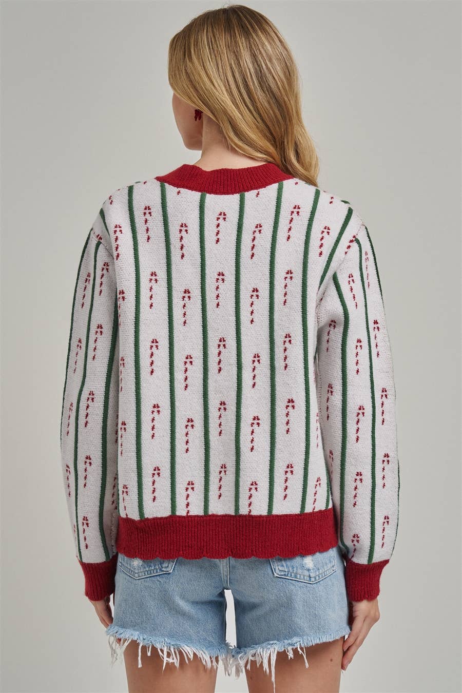 Festive Holiday Christmas Candy Cane Cardigan Sweater